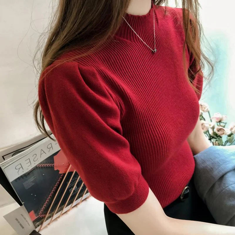 Half Turtleneck Knitted T-Shirts Tops 
