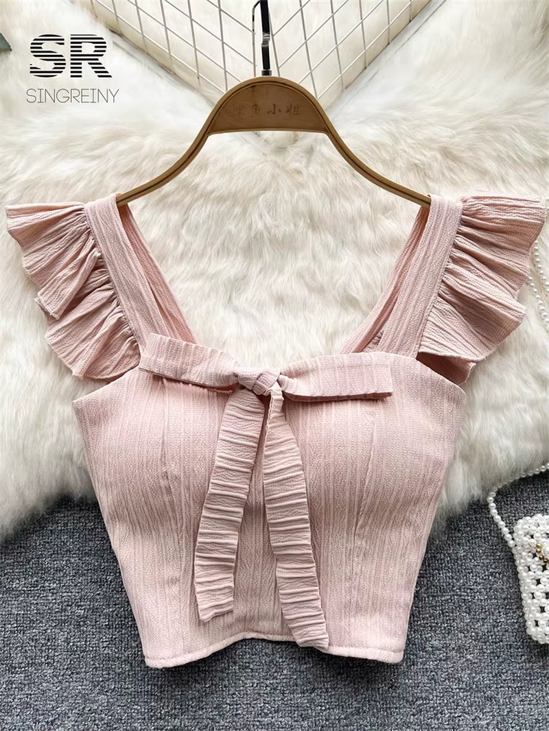 Solid Ruffled Short Tank Top