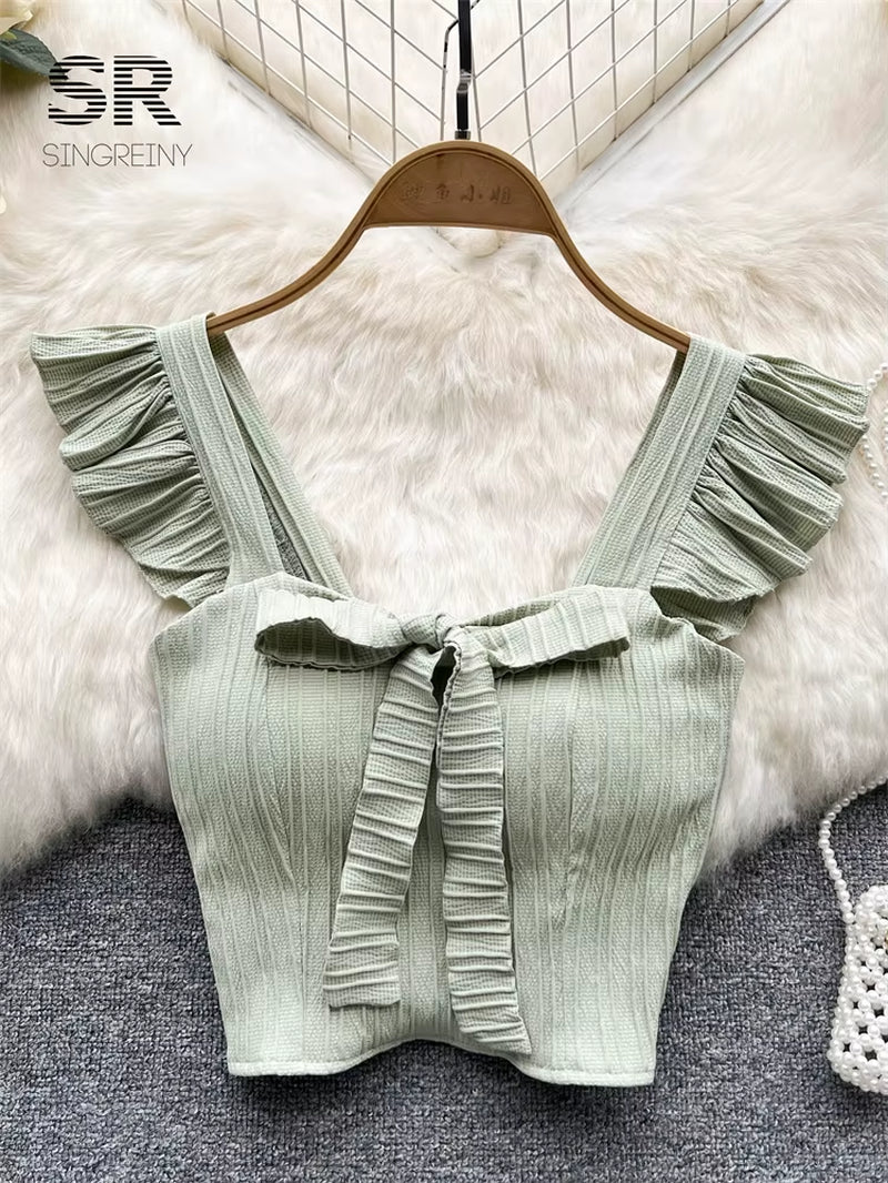 Solid Ruffled Short Tank Top