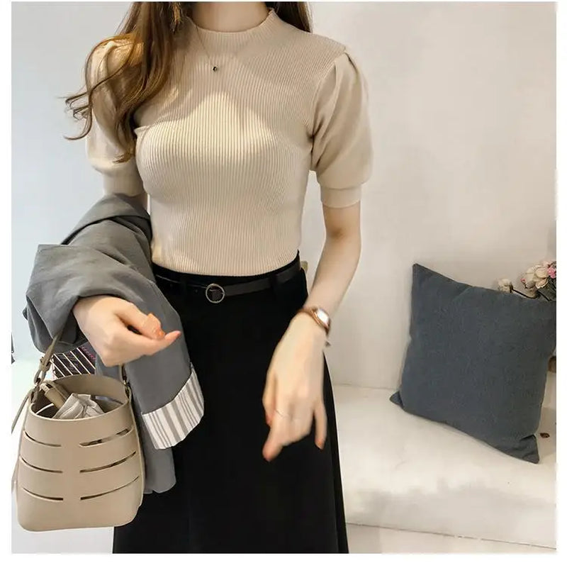 Half Turtleneck Knitted T-Shirts Tops 
