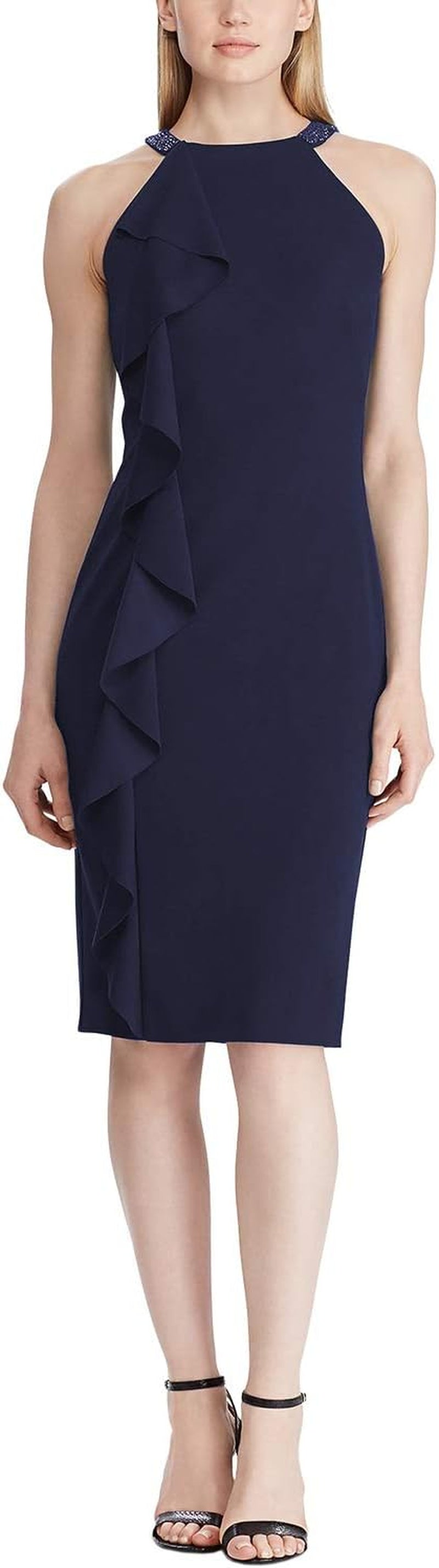 Ralph Lauren Womens Ruffled Embellished Sheath Dress