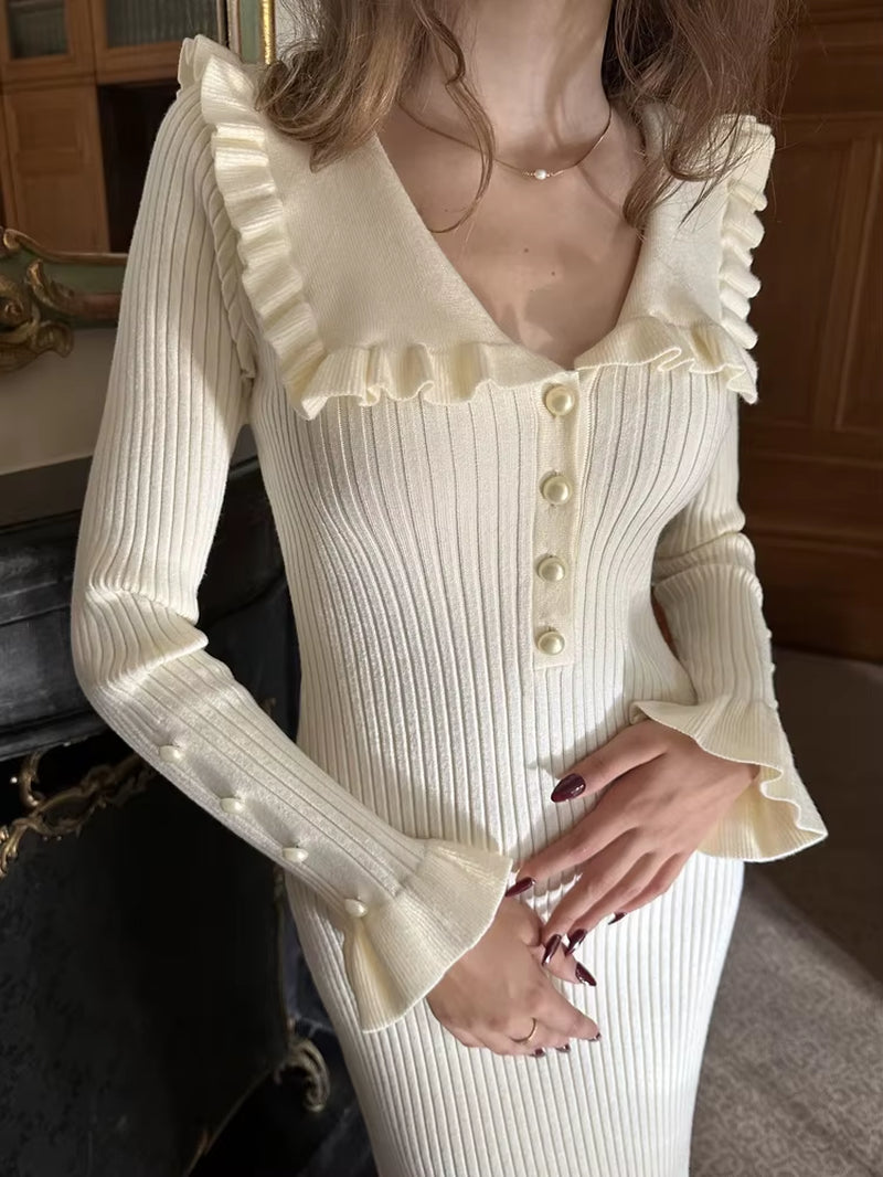 Ruffled Knit Maxi Dress 