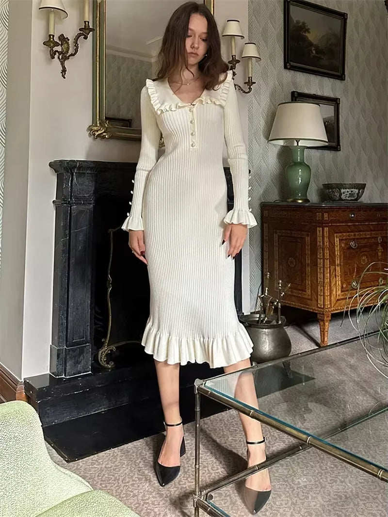 Ruffled Knit Maxi Dress 