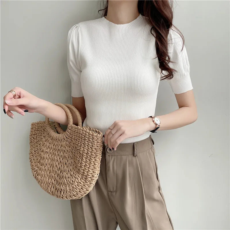 Half Turtleneck Knitted T-Shirts Tops 