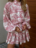 Printed Lace-Up Mini Dress
