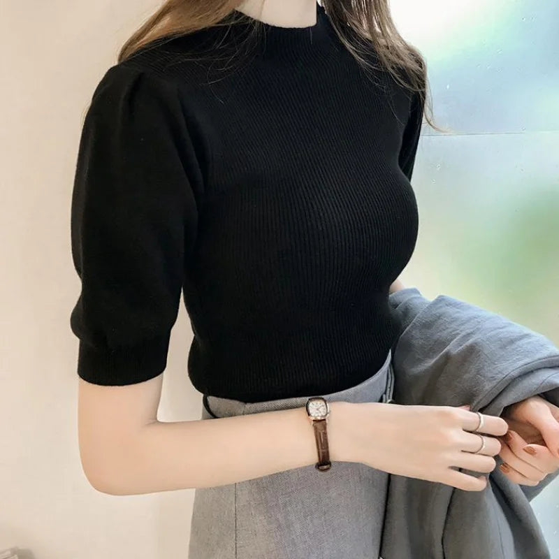Half Turtleneck Knitted T-Shirts Tops 