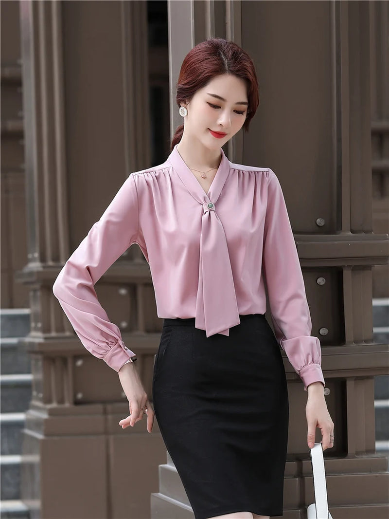 Loose Casual Blouse with Ribbon 