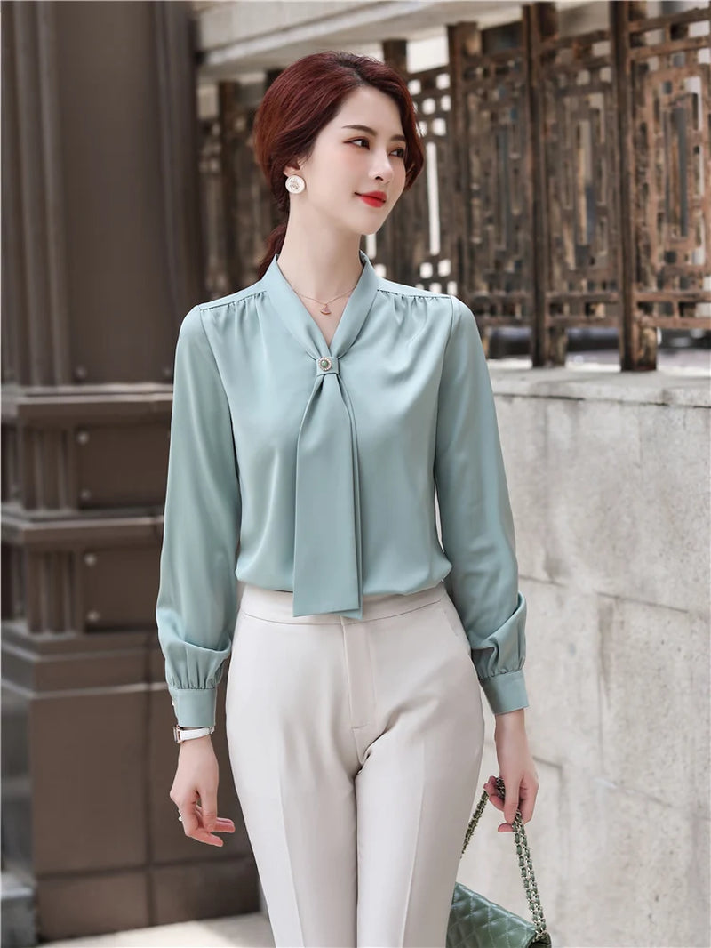 Loose Casual Blouse with Ribbon 