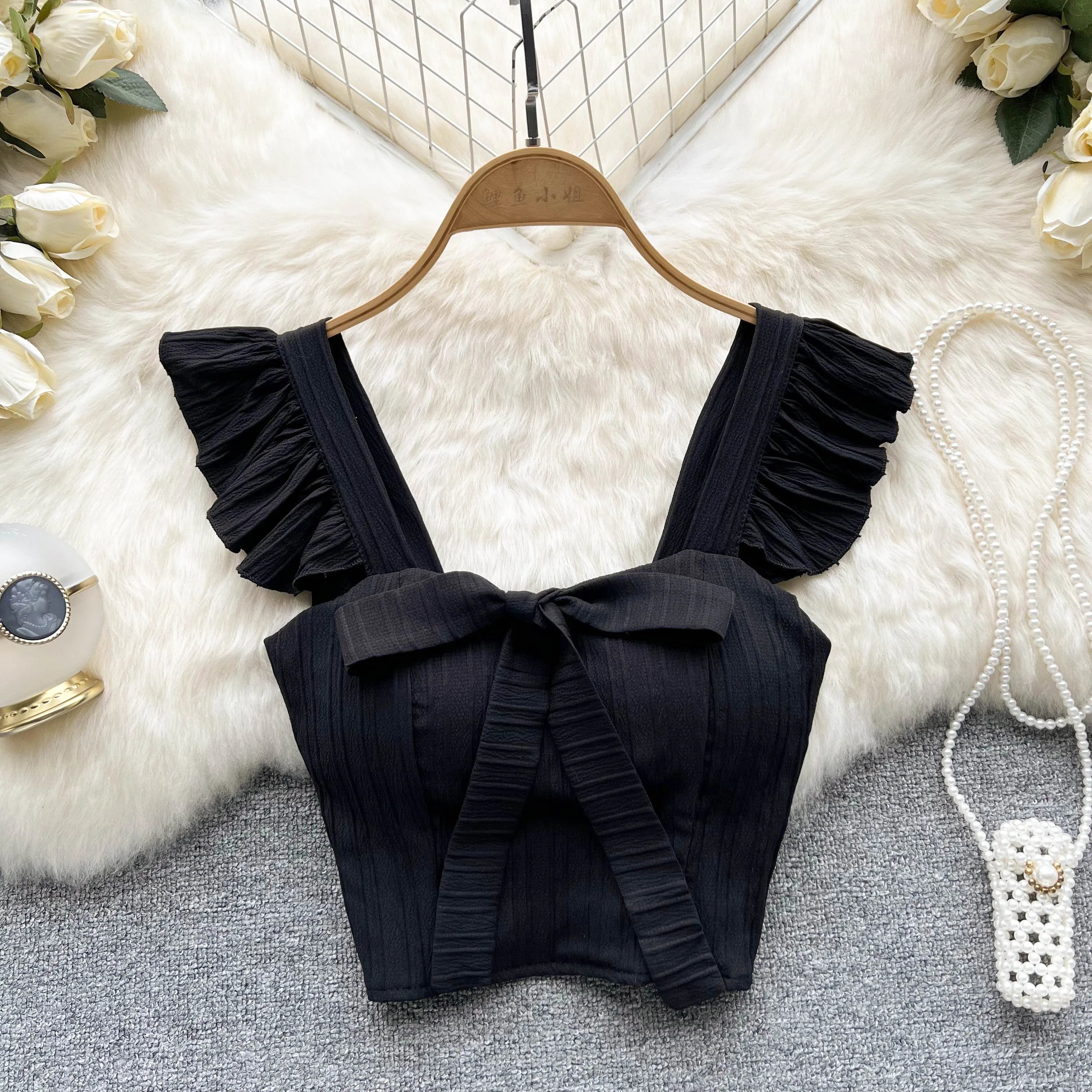 Solid Ruffled Short Tank Top