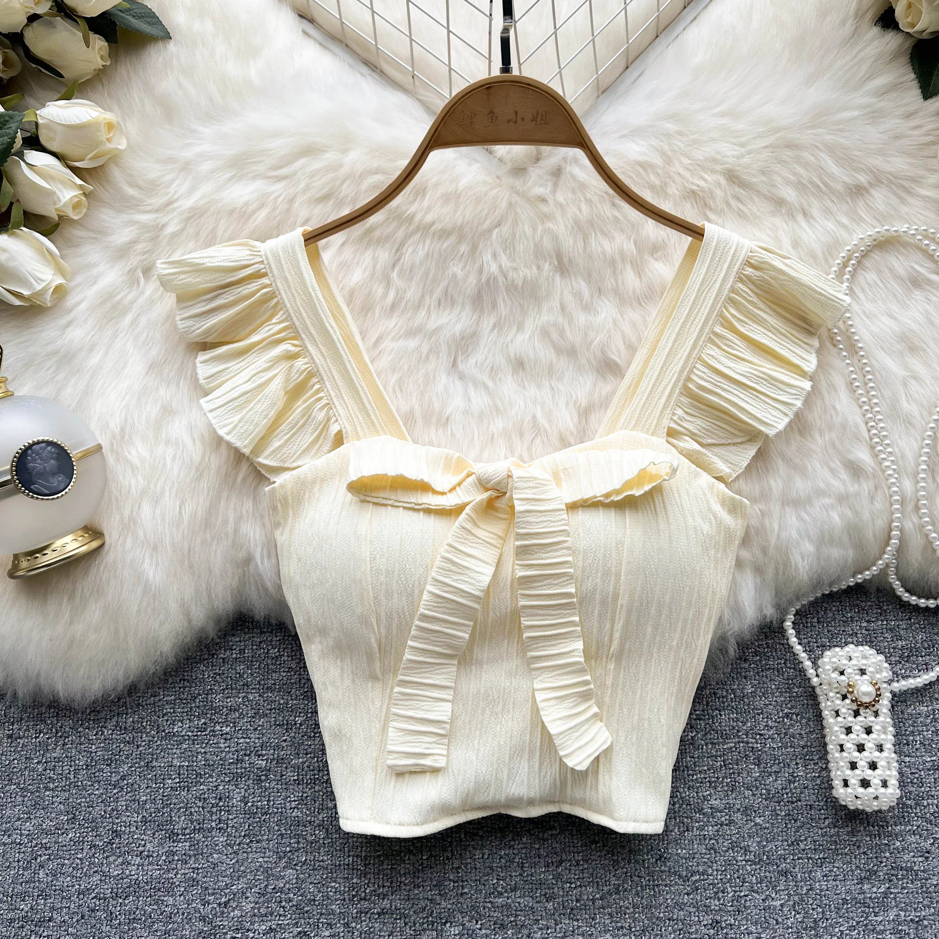 Solid Ruffled Short Tank Top