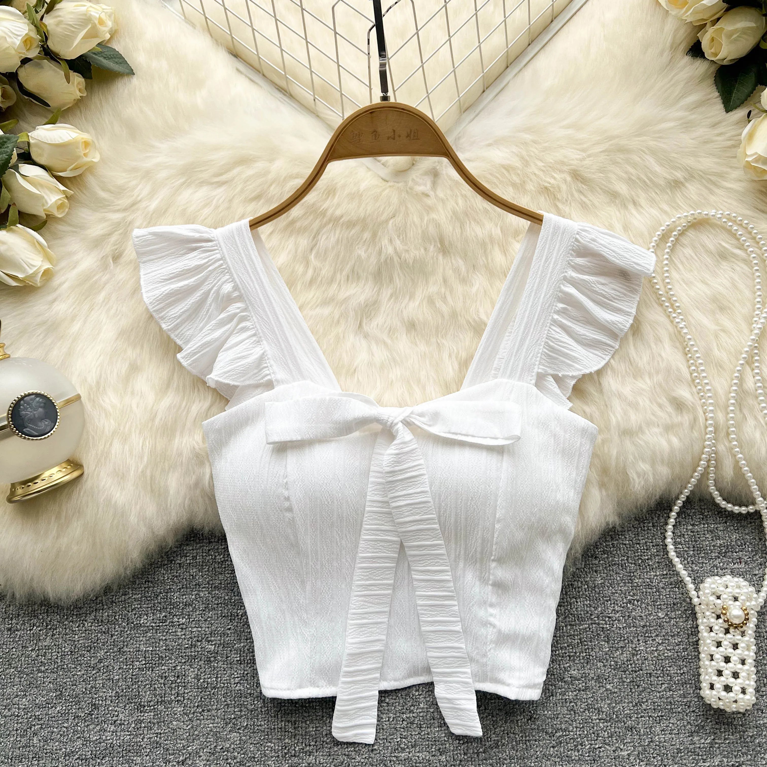 Solid Ruffled Short Tank Top