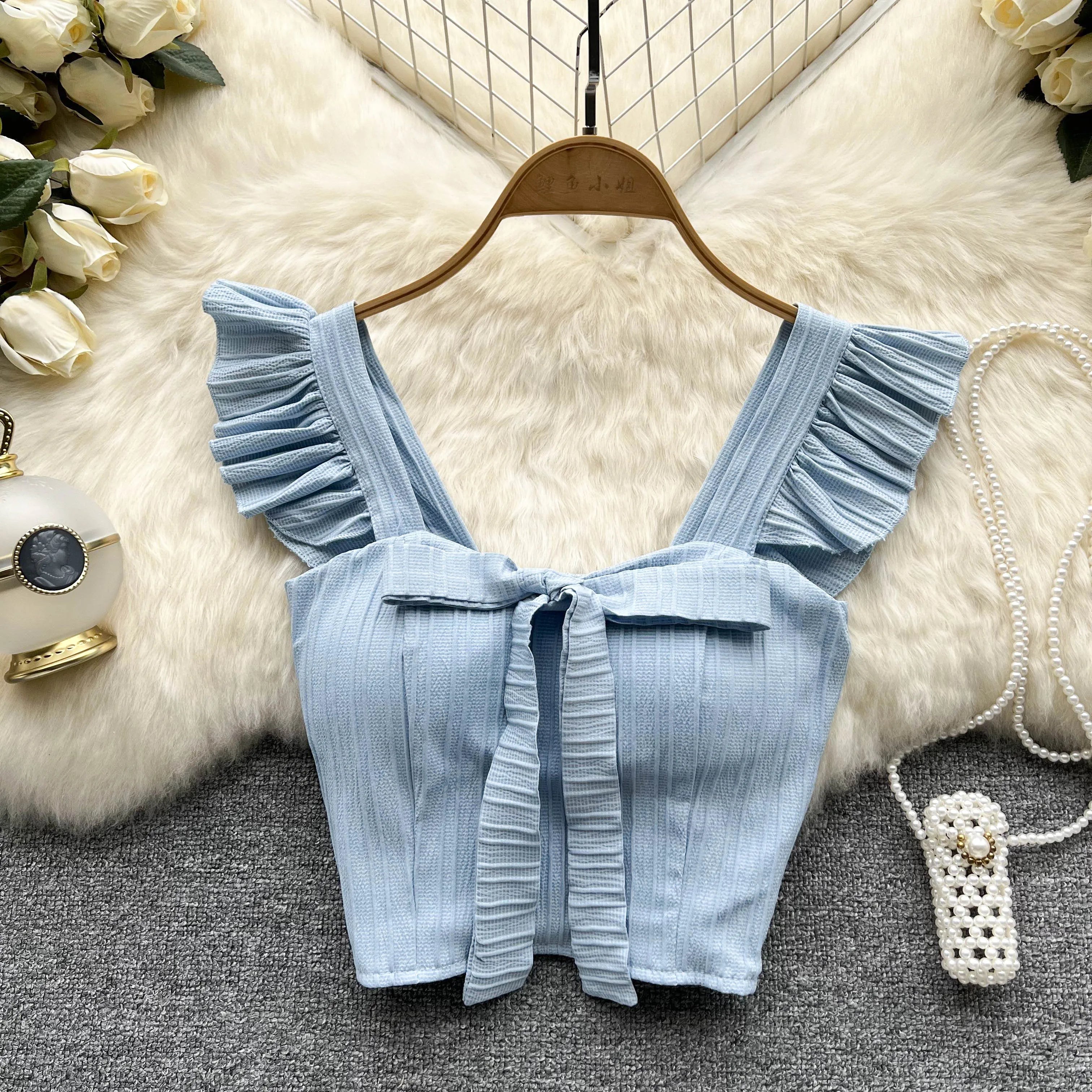 Solid Ruffled Short Tank Top