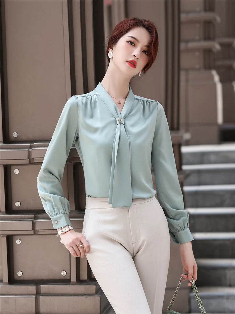 Loose Casual Blouse with Ribbon 
