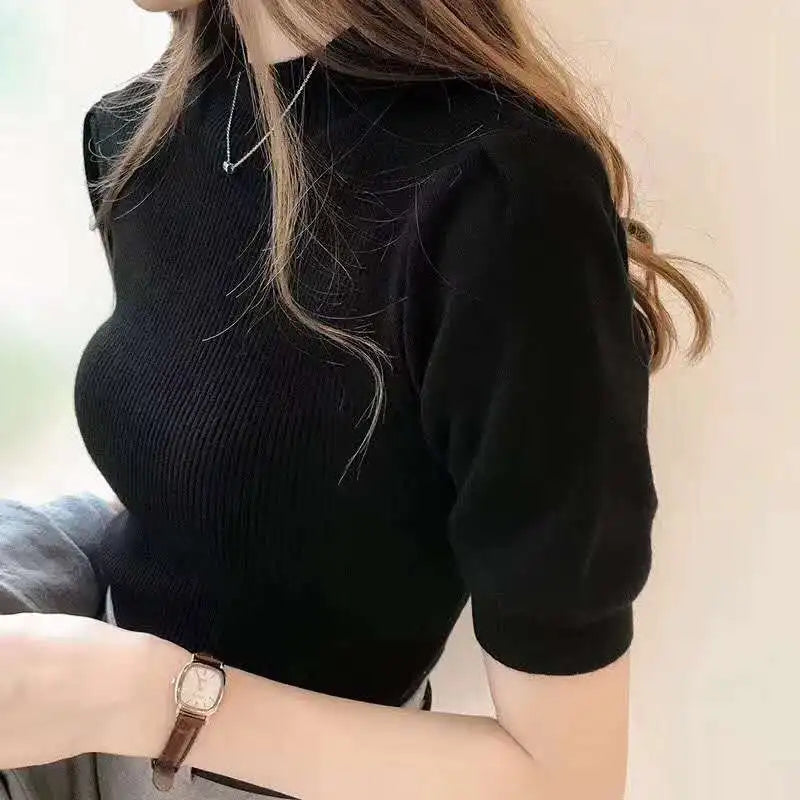 Half Turtleneck Knitted T-Shirts Tops 