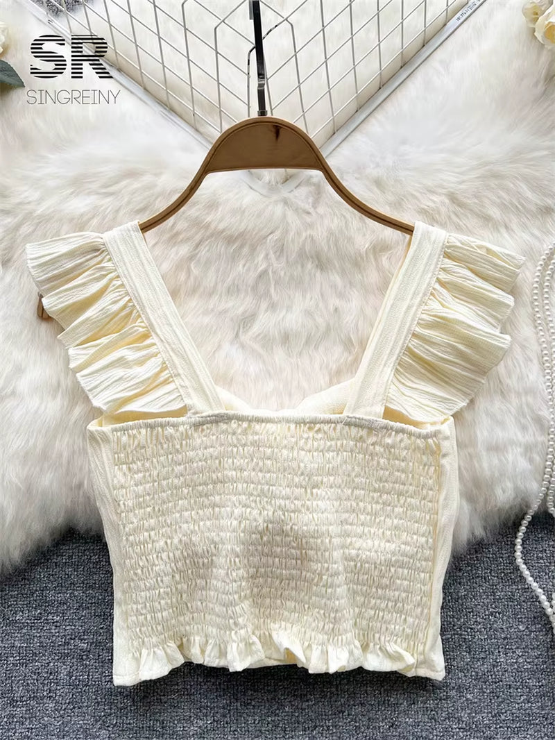 Solid Ruffled Short Tank Top