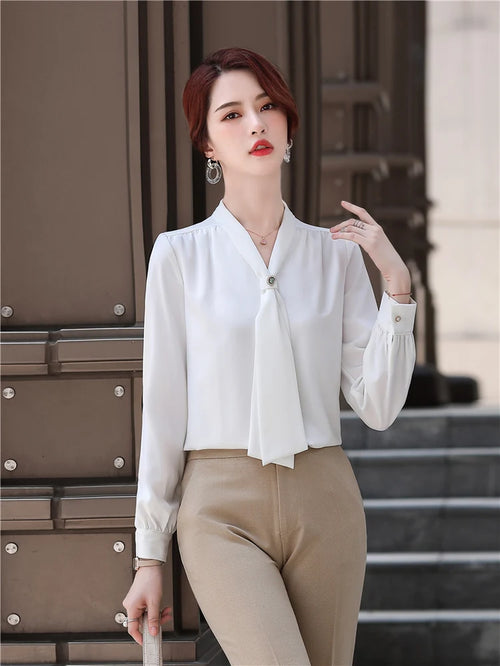 Loose Casual Blouse with Ribbon 