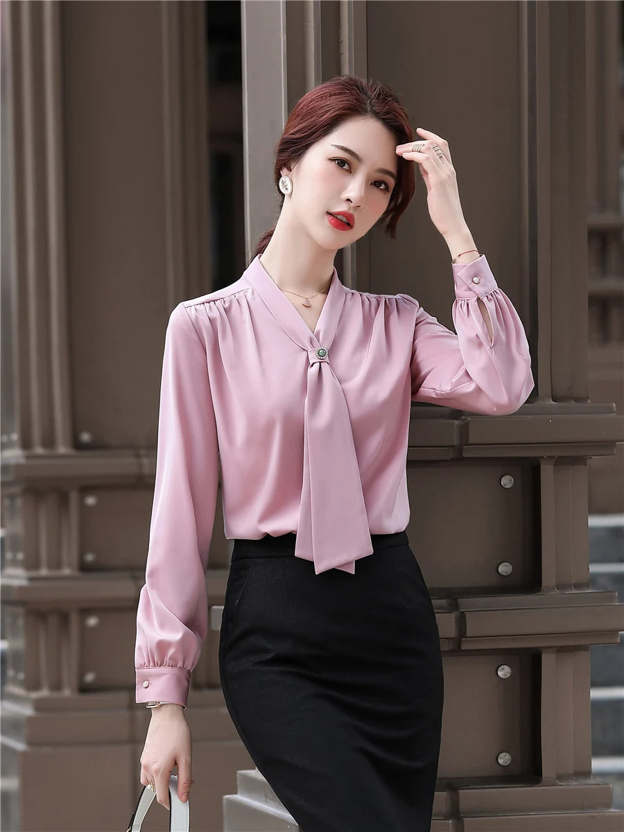 Loose Casual Blouse with Ribbon 