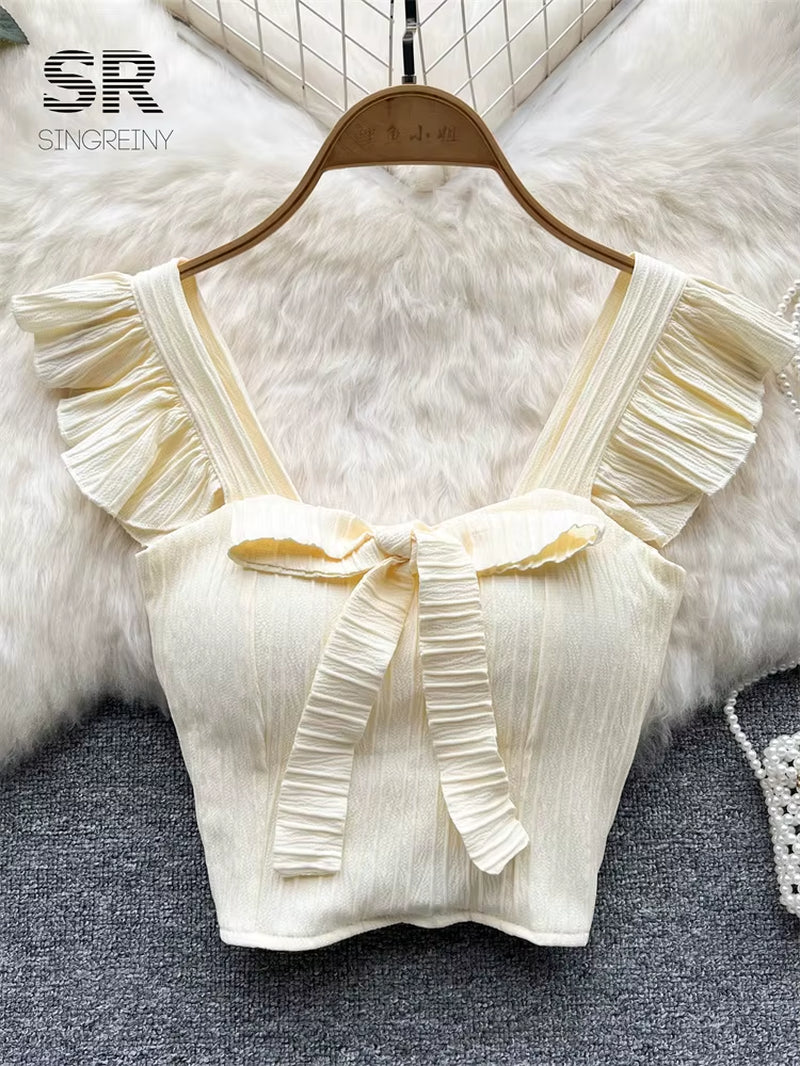 Solid Ruffled Short Tank Top