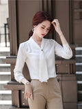 Loose Casual Blouse with Ribbon 