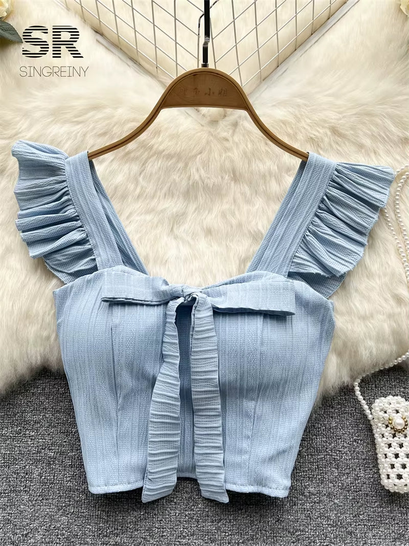 Solid Ruffled Short Tank Top