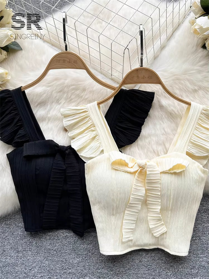 Solid Ruffled Short Tank Top