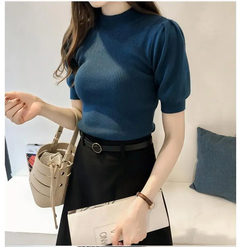 Half Turtleneck Knitted T-Shirts Tops 